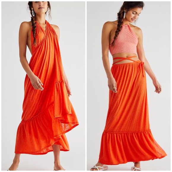 Free People Other - NWOT Free People Beach Convertible Maxi Wrap Skirt Halter Dress Cover Up